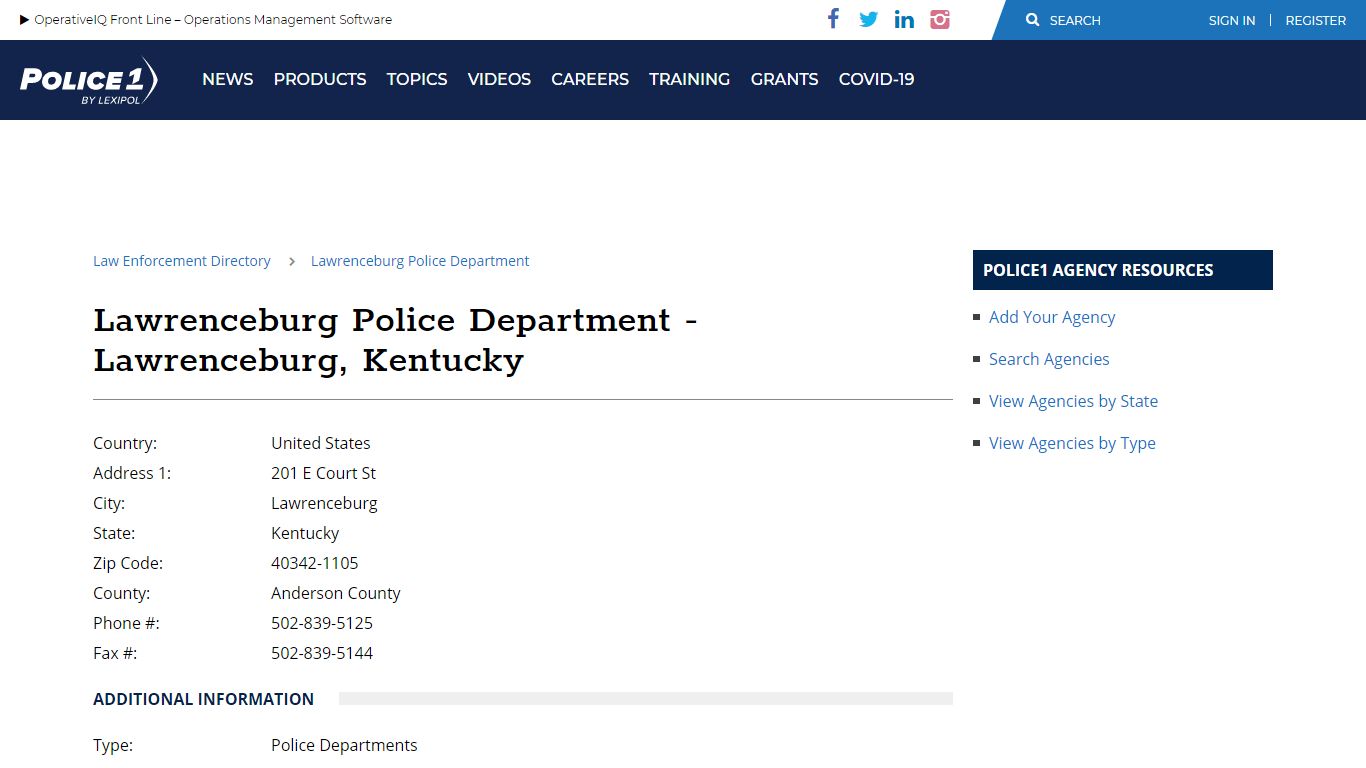 Lawrenceburg Police Department - Lawrenceburg, Kentucky