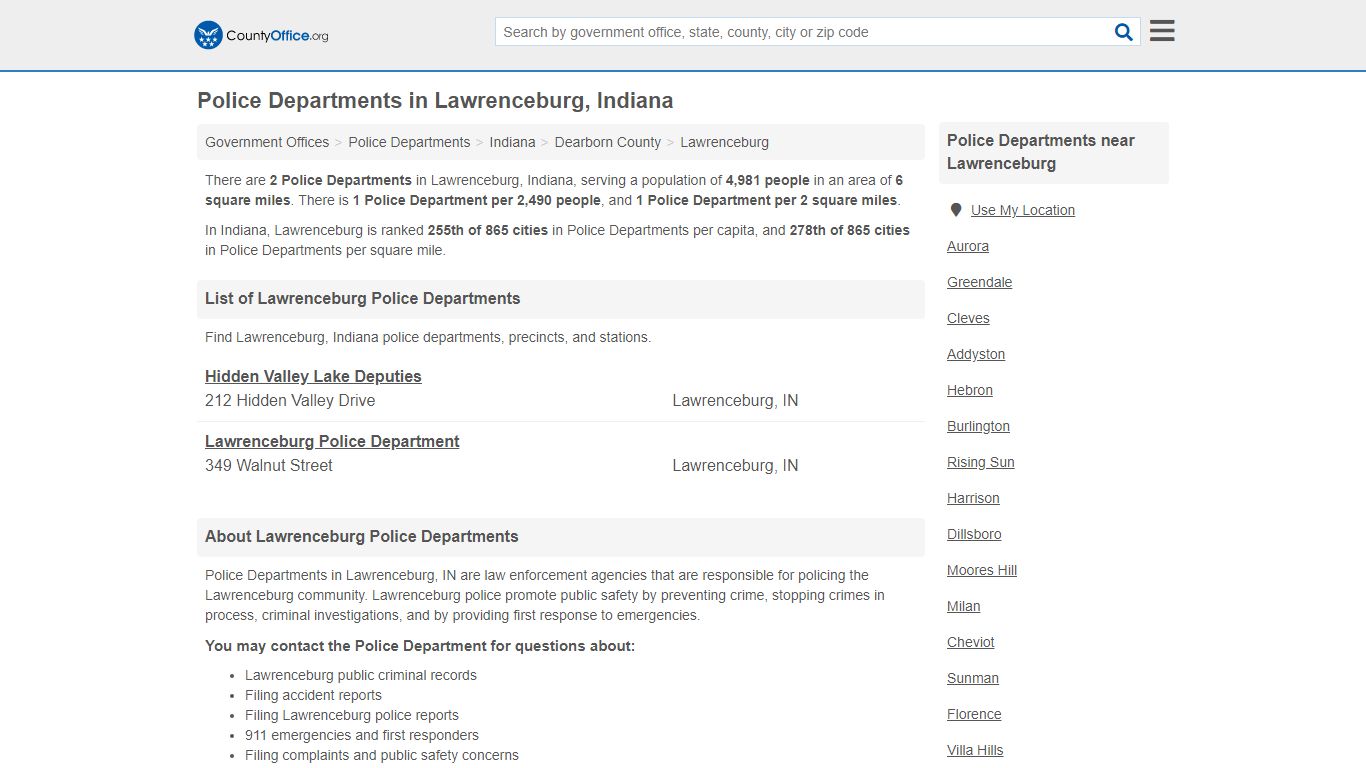 Police Departments - Lawrenceburg, IN (Arrest Records & Police Logs)